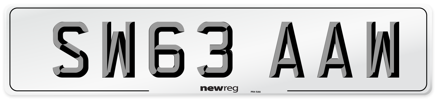 SW63 AAW Number Plate from New Reg